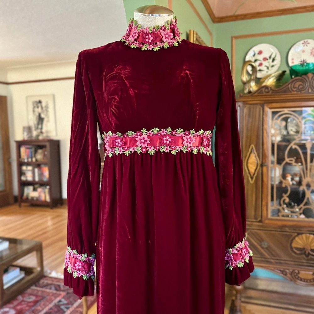 1970s Velvet Renaissance Revival Maxi Dress - Picture 2 of 12